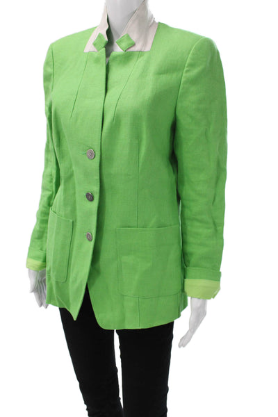 Worth Womens Basic Jacket Green Linen Button Long Sleeve Size 8