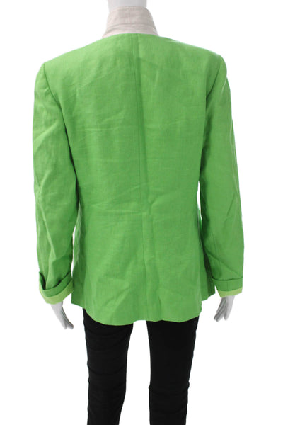 Worth Womens Basic Jacket Green Linen Button Long Sleeve Size 8