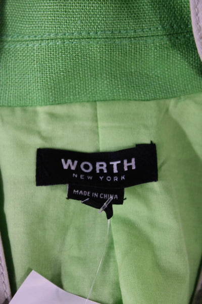 Worth Womens Basic Jacket Green Linen Button Long Sleeve Size 8