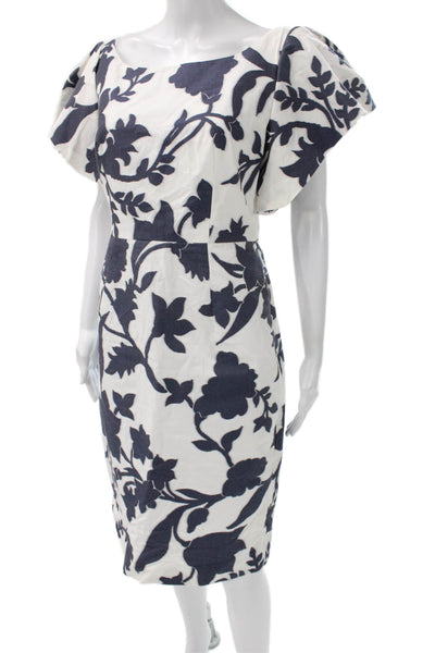 Milly Womens Sheath Dress White Floral Boatneck Cotton Short Sleeve Size 8