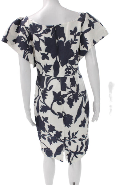 Milly Womens Sheath Dress White Floral Boatneck Cotton Short Sleeve Size 8