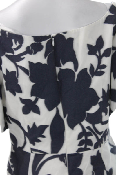 Milly Womens Sheath Dress White Floral Boatneck Cotton Short Sleeve Size 8