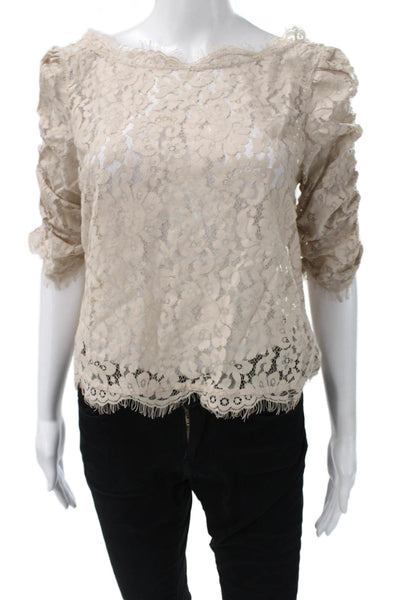 Joie Womens Basic Floral Boat Neck Button Nylon Blouse 3/4 Sleeve Size M