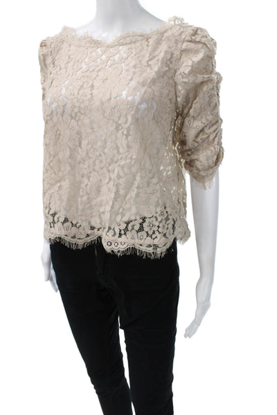 Joie Womens Basic Floral Boat Neck Button Nylon Blouse 3/4 Sleeve Size M