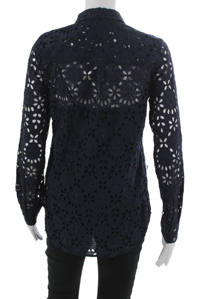 J Crew Womens Collared Floral Button Up Blouse Blue Long Sleeve Size 2