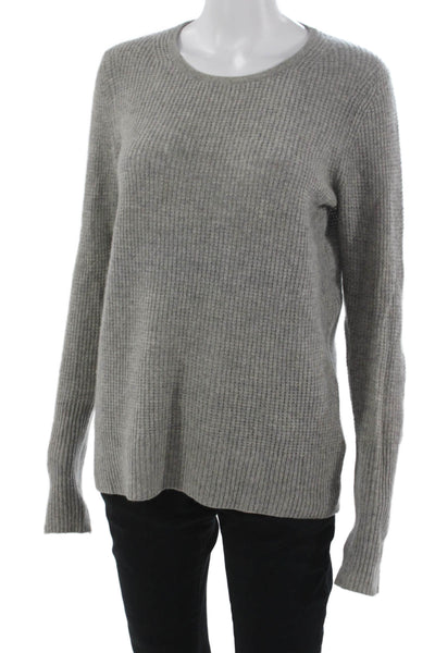 White + Warren Women Cashmere Pullover Sweater Gray Crewneck Long Sleeve Size L