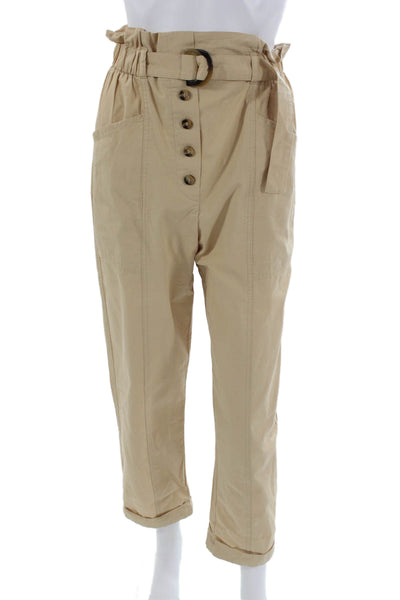 Zara Womens Paperbag Pants Beige Cotton Button Closure Size XS