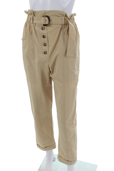 Zara Womens Paperbag Pants Beige Cotton Button Closure Size XS