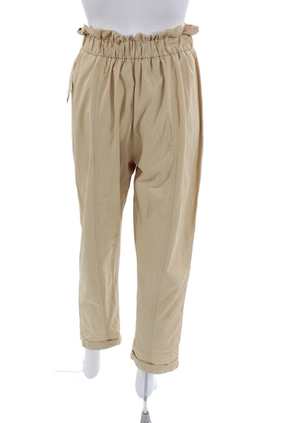 Zara Womens Paperbag Pants Beige Cotton Button Closure Size XS