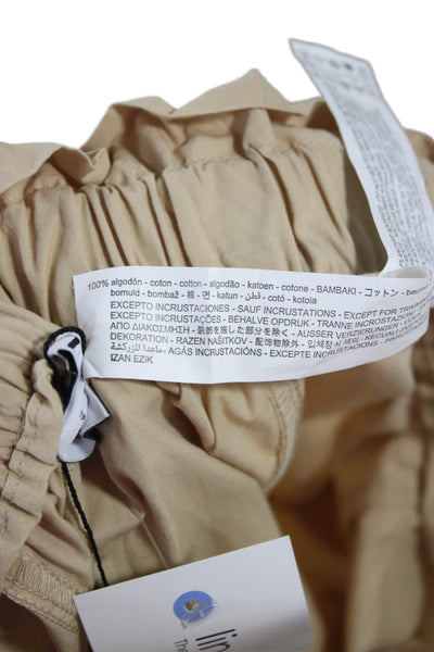 Zara Womens Paperbag Pants Beige Cotton Button Closure Size XS