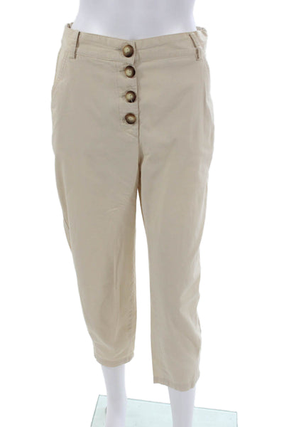 Zara Womens Cropped Beige Cotton Pants Button Closure Size XS