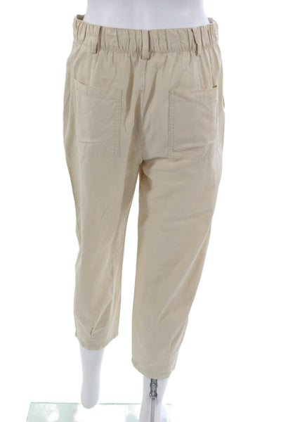 Zara Womens Cropped Beige Cotton Pants Button Closure Size XS