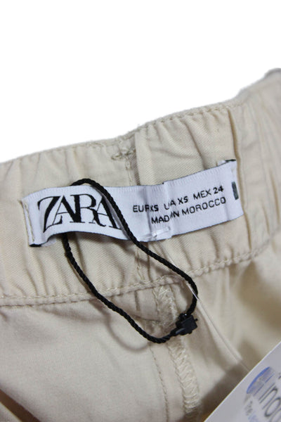Zara Womens Cropped Beige Cotton Pants Button Closure Size XS