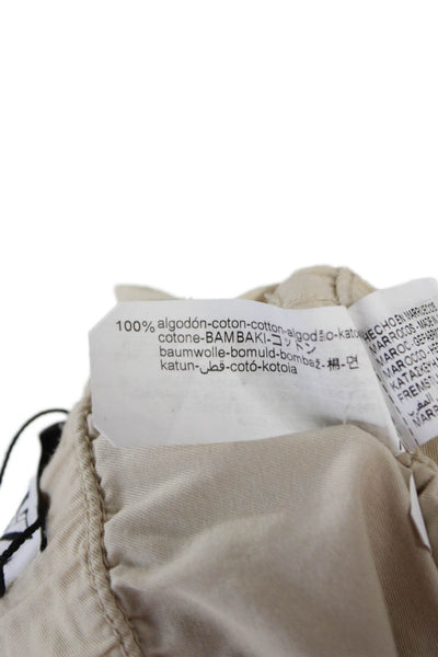Zara Womens Cropped Beige Cotton Pants Button Closure Size XS