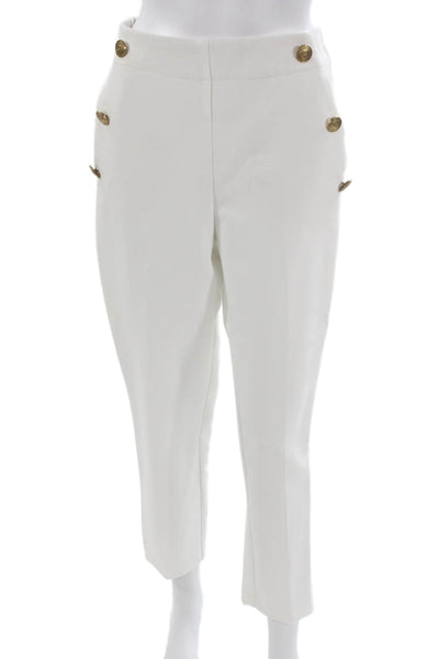 Zara Women Cropped Pants White Polyester Pull On Size XS