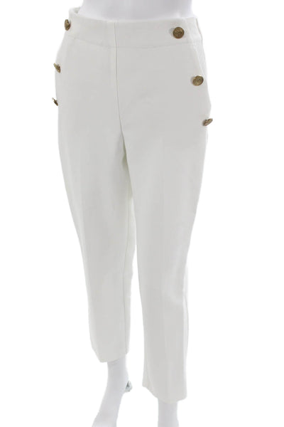 Zara Women Cropped Pants White Polyester Pull On Size XS