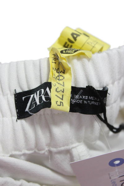 Zara Women Cropped Pants White Polyester Pull On Size XS