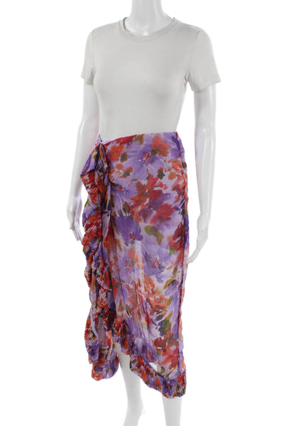 J Crew Womens Wrap Skirt Floral Multicolor Cupro Midi Zip Size M