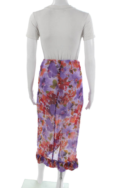 J Crew Womens Wrap Skirt Floral Multicolor Cupro Midi Zip Size M