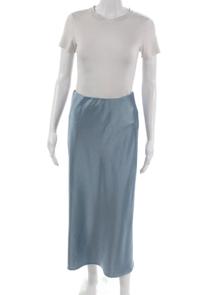 Zara Womens Straight Pencil Midi Skirt Blue Polyester Pull On Size XS