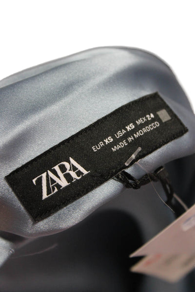 Zara Womens Straight Pencil Midi Skirt Blue Polyester Pull On Size XS