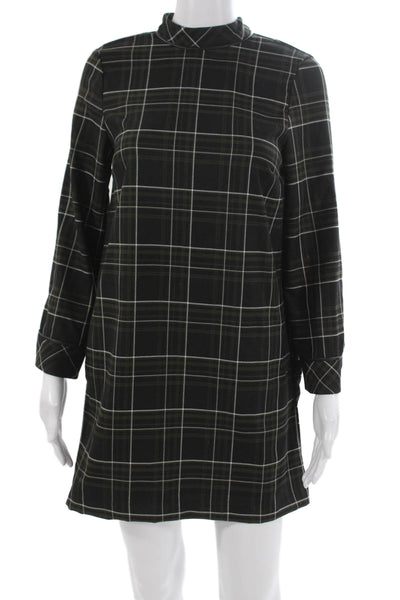 Zara Womens Shift Mini Dress Black Plaid High Neck Longsleeve Polyester Size XS