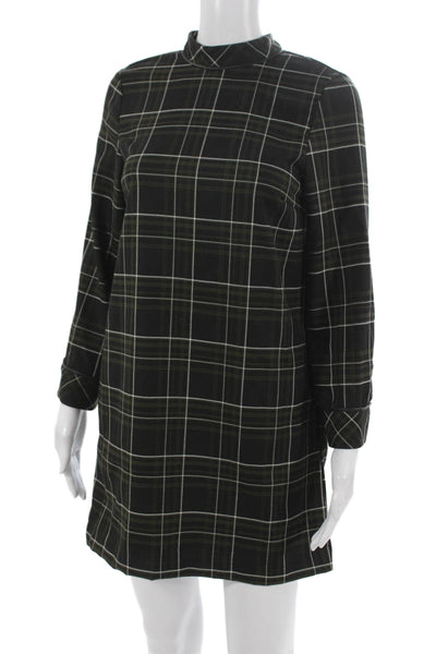 Zara Womens Shift Mini Dress Black Plaid High Neck Longsleeve Polyester Size XS