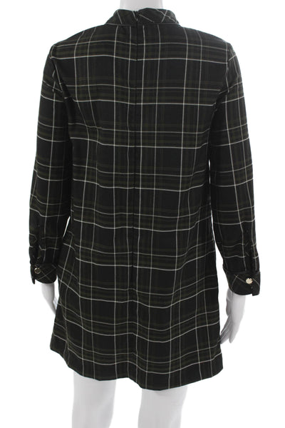Zara Womens Shift Mini Dress Black Plaid High Neck Longsleeve Polyester Size XS