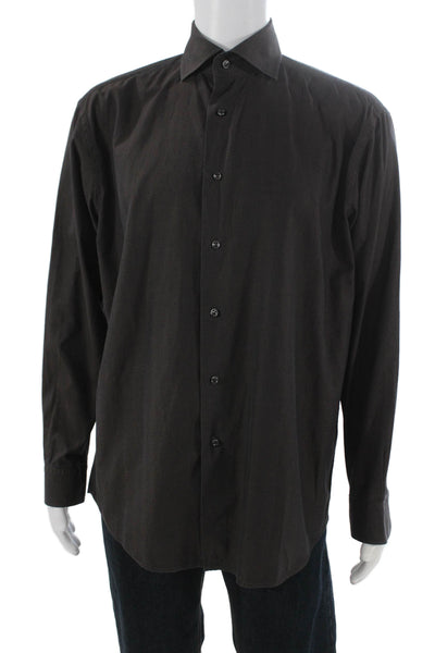 Zanella Mens Chevron Print Collared Long Sleeve Button-Down Shirt Brown Size L