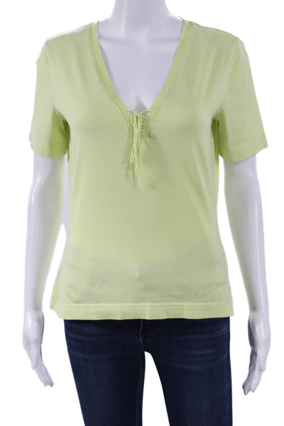 Escada Womens Basic V-Neck Short Sleeve Green Cotton T-Shirt Size 36