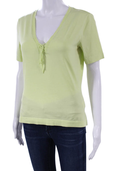 Escada Womens Basic V-Neck Short Sleeve Green Cotton T-Shirt Size 36