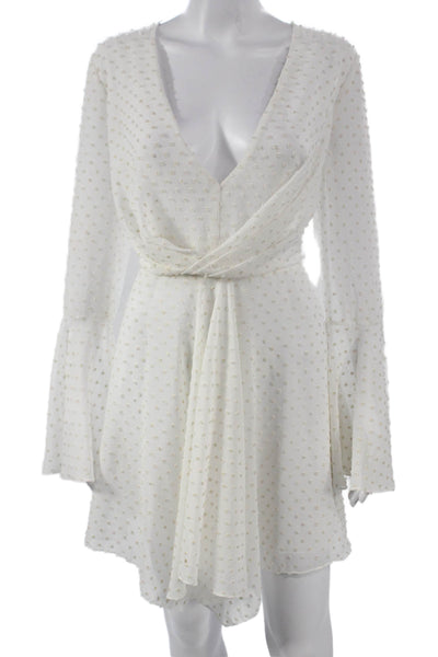 Jay Godfrey Women Wrap Dress White V Neck Long Sleeve Polyester Size 8
