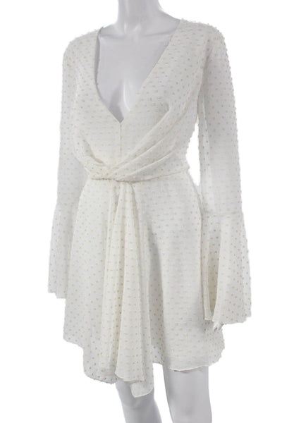 Jay Godfrey Women Wrap Dress White V Neck Long Sleeve Polyester Size 8