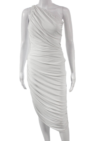 Norma Kamali Women Bodycon White One Shoulder Midi Dress Sleeveless Size S