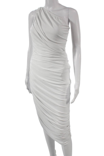 Norma Kamali Women Bodycon White One Shoulder Midi Dress Sleeveless Size S
