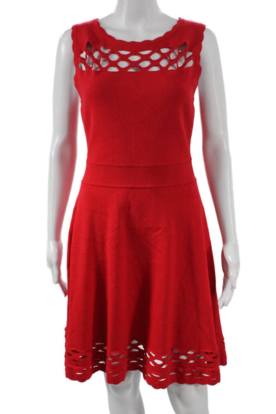 Milly Womens Fit & Flare Sleeveless Red Viscose Dress Size M