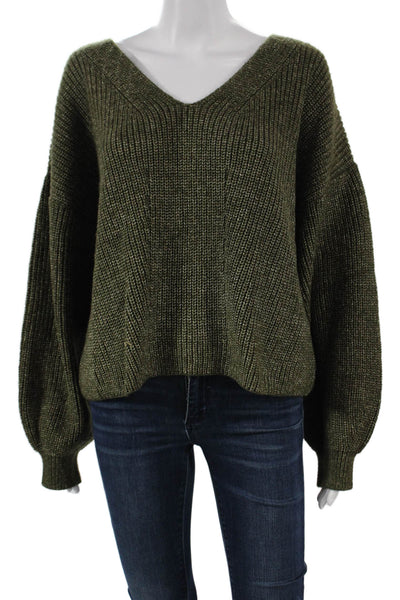 Something Navy Womens Green V-Neck Cotton Pullover Sweater Long Sleeve Size M