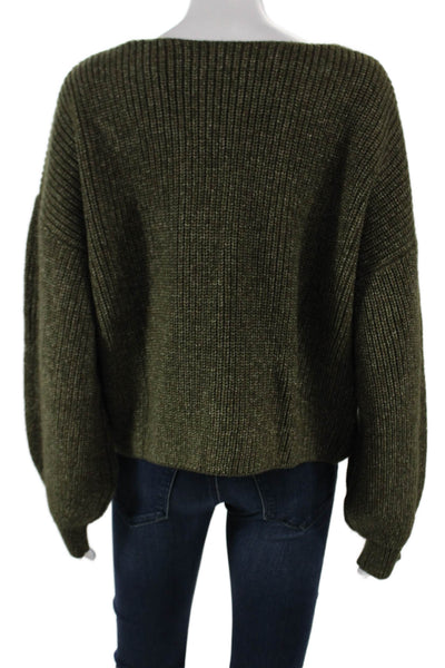 Something Navy Womens Green V-Neck Cotton Pullover Sweater Long Sleeve Size M