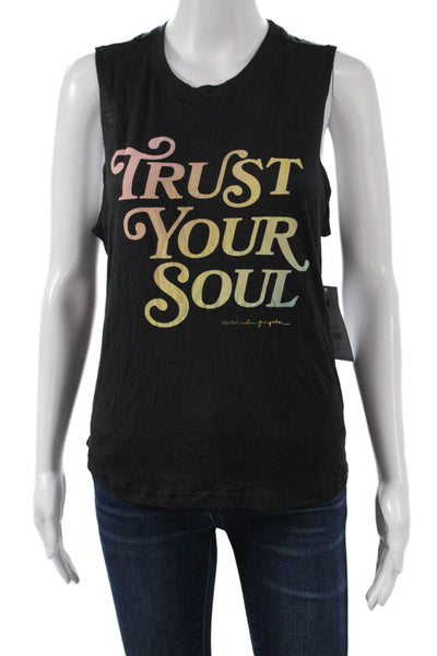 Spiritual Gangster Women Basic Black Tank Micro Modal Crew Neck Yoga Size S