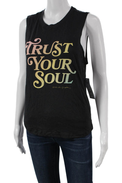 Spiritual Gangster Women Basic Black Tank Micro Modal Crew Neck Yoga Size S