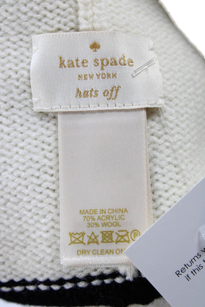 Kate Spade Women's Pom-Pom Knit Beanie Hat Black/White Striped One Size