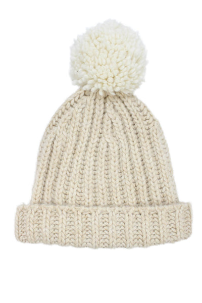J Crew Women's Pom-Pom Knit Beanie Hat Beige One Size