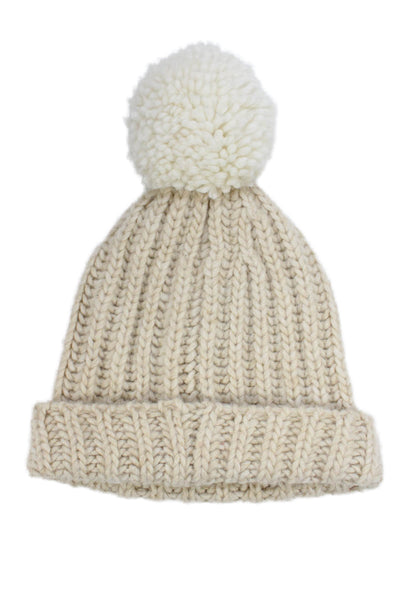 J Crew Women's Pom-Pom Knit Beanie Hat Beige One Size