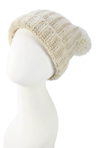 J Crew Women's Pom-Pom Knit Beanie Hat Beige One Size