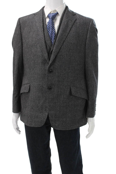 Joseph Abboud Mens 2 Piece Suit Jacket Wool Herringbone Gray Button Size 42