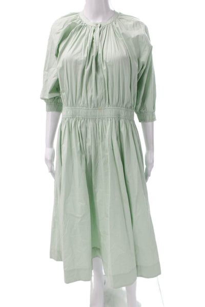 Jonathan Simkhai Women Fit & Flare Green Cotton Midi Dress 3/4 Sleeve Size XS