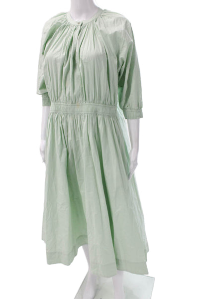 Jonathan Simkhai Women Fit & Flare Green Cotton Midi Dress 3/4 Sleeve Size XS
