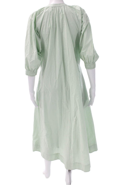 Jonathan Simkhai Women Fit & Flare Green Cotton Midi Dress 3/4 Sleeve Size XS