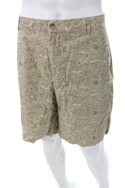 Peter Millar Mens Chino Shorts Beige Floral Cotton Button Size 40