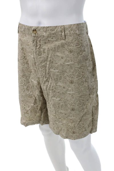 Peter Millar Mens Chino Shorts Beige Floral Cotton Button Size 40